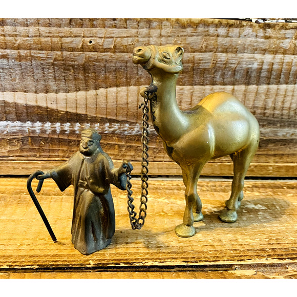 Vintage Mid Century Brass Camel and Shepard Figures - Picture 11 of 11